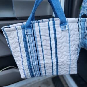 Handmade Quilted Blue and White Tote Bag